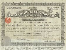 England La Marguerite Company stock certificate 1894