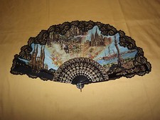 Vintage Record De Barcelona Market Square Large 14" High Hand Fan