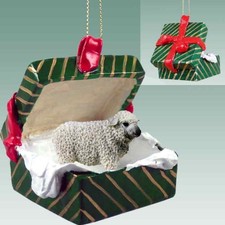 Sheep White Green Gift Box Holiday Christmas Ornament
