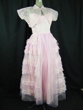 Vtg 50s Pink Ruffle Lace Strapless Dress w/Bolero Jacket-Bust 33/Xxs-Xs