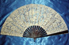Victorian Handmade Lace with "faux" Tortise Shell Sticks Hand Fan Very Large
