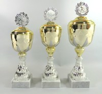 3er Serie Pokale 40 - 46 cm in Gold-Silber inkl. Gravur und Emblem E125