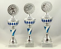 3er Serie Pokale in Silber/Blau 30 - 28 cm inkl. Gravur und Emblem 343