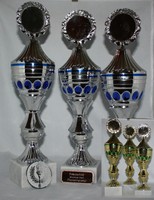 festverschraubte 3er Pokalserie gold/grün oder silber/blau