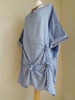 MADE IN ITALY BLUE SPOTTY PURE LINEN BOHO ARTY LONG  TUNIC TOP ONE SIZE