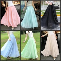  Neu Sommer Damen Lang Retro Chiffon Rock Maxi Boho Rock Elastische Taille Röcke