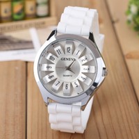 HS Weiß Damenuhr Uhr Armbanduhr Quarzuhr Analog Silikon Band Hohl Watch 25cm