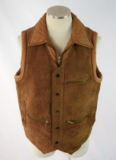 Vtg Bermans Brown Suede Leather Western Puffer Vest Sleeveless Jacket Mens 40