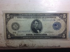 1914 $5 Federal Reserve Note,New York G/Vg