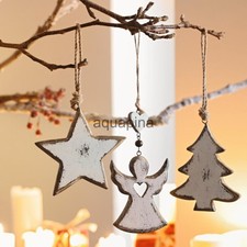 3PCS MDF Christmas Angel Star Wooden Xmas Tree Hangers Craft Rustic