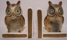 Retro Lefton Porcelain Owl Figurine Book Ends Gold Trim Vintage Japan H1683 Nice