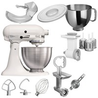 KitchenAid Classic + 6 er Bonus nur in Weiss 5K45SSEWH, 275 Watt, Küchenmaschine
