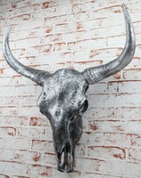 XXL Bullenschädel Silber Stierkopf Skulptur 69cm Figur Stier Bullenschädel WOW
