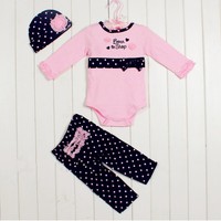 3pcs Newborn Baby Girl Clothes Cap Hat+Bodysuit+Pants Trousers Set Outfit 3-6M