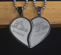 2 Herz Anhänger aus Edelstahl mit Ketten Partnerkette NEU Gratis Gravur PK002-2