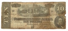 Csa 1864 Confederate Currency T68 $10 Richmond Blue Back #36896 Caisson Cannon