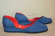 8.5 Sz 8 Nos Blue Vtg 40s Wwii Red Lined New Peep Toe Slipper Wedge Heel Shoe