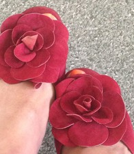Rare Unique Original 50s Cherry Red Suede Kimel Rose Trimmed High Heels Mules 9