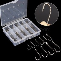 50 Stück Metall Angelhaken SET Silber Angel Haken Hacken im Box Gr: 3-12# NEU 