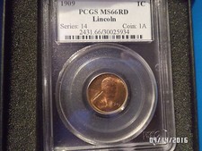 1909 Pcgs Lincoln Cent Ms 66 Red Books @ 425+Cac Near Flawlwss Gem