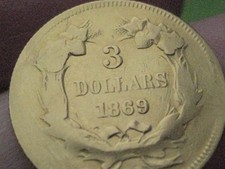 1869 $3 Gold Indian Princess Three Dollar Coin- Extremely Rare! 2500 Mintage
