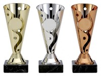 3er-Serie Sportpokale (gold, silber, bronze) mit Wunschgravur und Wunschemblem
