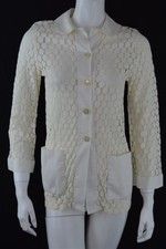 Authentic Vintage 50's Poly Cream Polka Dotted Sheer Lace Blouse/Top Women's S/M