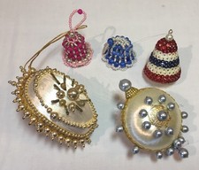 Vintage Lot of 5 Hand Made Bead & Sequin Christmas Ornaments 
