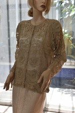 Lim's Vintage & New Cotton Hand Crochet Jacket S Buttoned Front Natural
