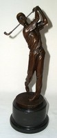 G241: Bronzefigur, Bronze, Golfspieler  Golfer, signiert Milo