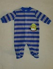 Carter's 0-3 Months Blue Gray Striped Fleece Footed Penguin Pajamas PJs 1-Piece