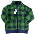 Baby Gap Boys Fleece Jacket Green Blue Plaid Zip Front Logo 2T 3T 4T NWT 