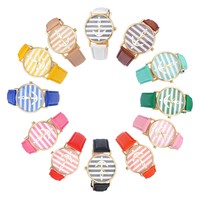  Anker Streifen Sportuhr Lederband Armbanduhr Quarzuhr Damenuhr Watch M8917