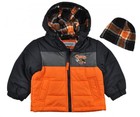 London Fog Infant Boys Orange Fleece Lined Coat W/Plaid Hat Size 24M $70