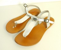 ESPRIT Riemchen Sandalen Zehentrenner Leder Silber Gr. EUR 38 (DW51) 