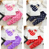 2Pcs Minnie Mouse Baby Girl Top T Shirt+Pants Polka Dot Dress Outfit Clothes Set