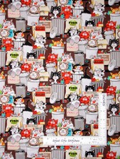 Kitty Cat Fabric - Alley Cats Kitten Garbage Can Fish Benartex #05265 - Yard