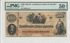 T-41 Pf-11 $100 Confederate Paper Money - 1862 - Pmg Au 50 Net