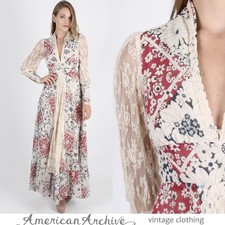 Vintage 70s Gunne Sax Dress Boho Wedding Blue Red Floral Sheer Lace Hippie Maxi