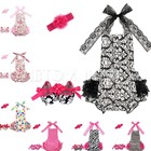 3PCS Baby Girl Headband Shoes Lace Ruffle Romper Jumpsuit Backless Clothes 0-18M