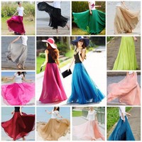 Boho Damen Chiffon Maxirock Strandrock Langer Strand Rock 14 Farben Sommerrock