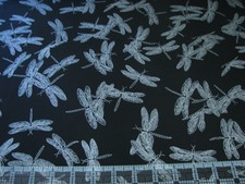 1 Yard Quilt Cotton Fabric- Benartex Kanvas Simply Sterling Silver Met Dragonfly