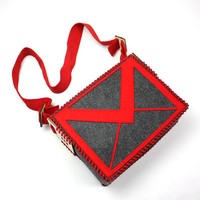 Umhängetasche DIY Post Brief Gmail-Design Filz Messengertasche Grau Rot Tasche 