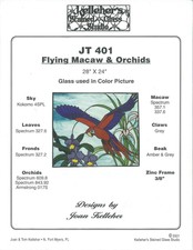 Kelleher's Stained Glass Studio "Flying Macaw & Orchids"