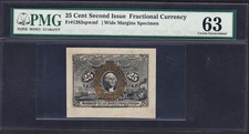 Us 25c Fractional Currency Specimen spwmf Fr 1283sp Pmg 63 Ch Cu