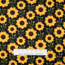 Fall Festival Fabric - Sunflower Toss on Black - Benartex Kanvas Studio YARD