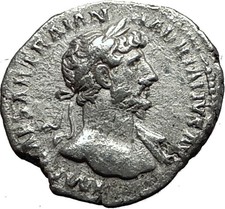 HADRIAN 118AD Genuine Ancient Silver Roman Coin SALUS Asclepius daughter i59117