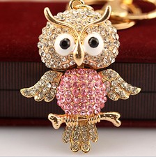 Owl Keychain Rhinestone Crystal Keyring Key Ring Chain Bag Charm Pendant Gift