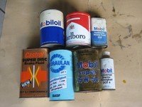 7 Stück Öldose, Öldosen, Bremsflüssigkeit, Mobil, BP, Shell