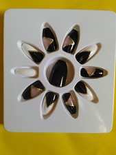 Ballerina Coffin Blk Gold White Full Cover Nail Kit New w/Glue Medium Length